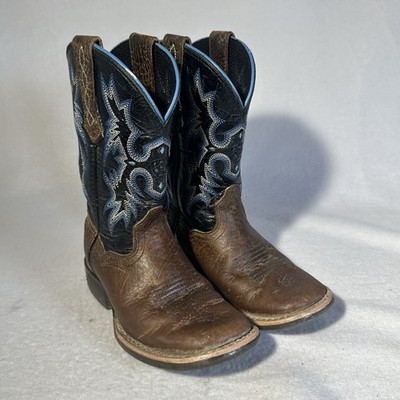 Ariat Tombstone Boys Western Cowboy Boots Brown Blue Leather Size 8 10012794