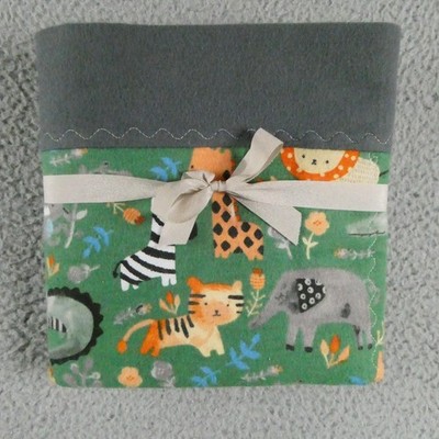 Handmade Safari Baby Blanket Fleece Animals Gray Green Nursery Boy Gift New