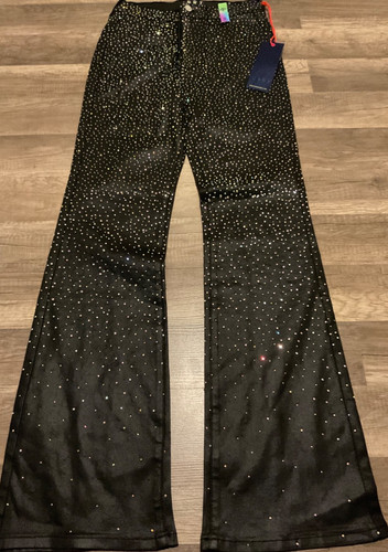 NWT VBRT WOMENS RHINESTONE BOOTCUT COATED PANTS (SIZE 9) BLACK