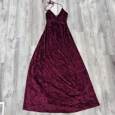 Red Crushed Velvet Halter Maxi Dress S Goth Formal Whimsigoth Vampy Vampire