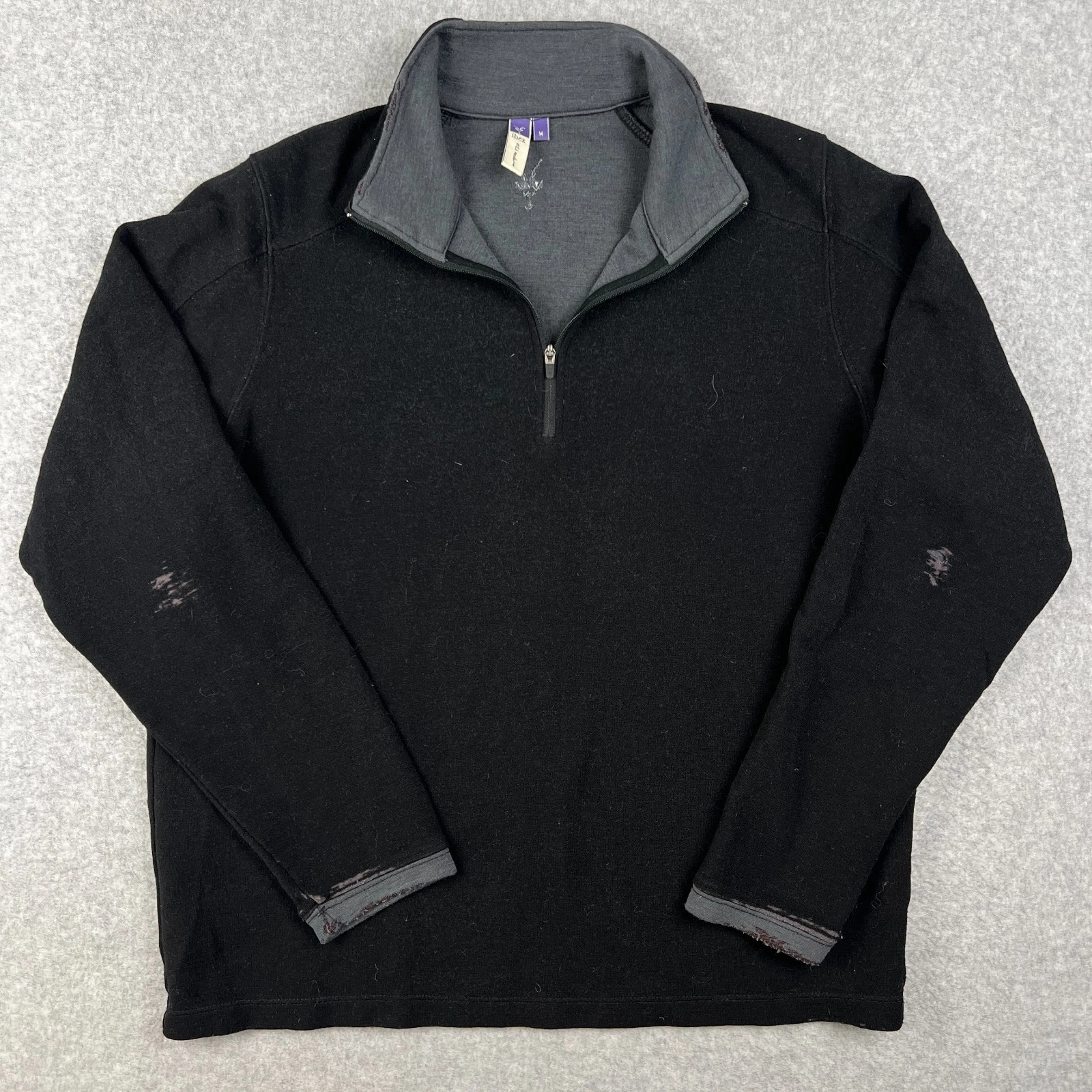 Ibex Zque Merino Wool Quarter Zip Pullover Baselayer Medium Mens Black READ