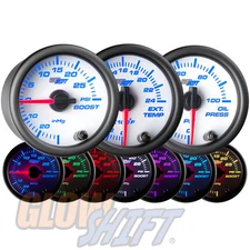 GlowShift 52mm White 7 Color 30PSI Boost/Vac, 2400F EGT, Oil Pressure Gauge Set