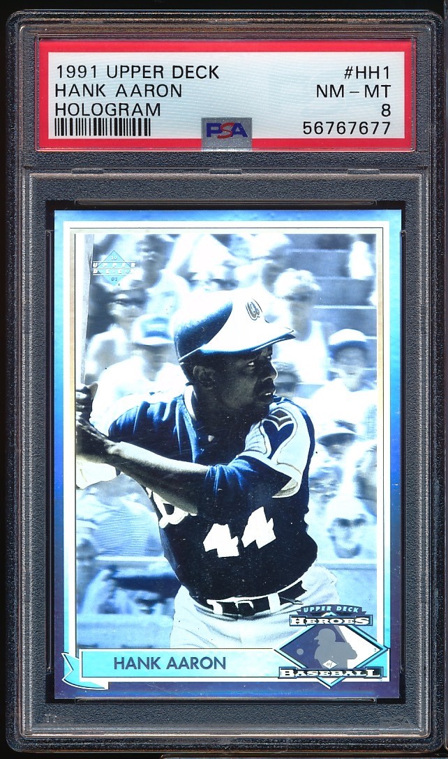 1991 UPPER DECK #HH1 Hank Aaron Heroes Of Baseball hologram Atlanta HOFer PSA 8