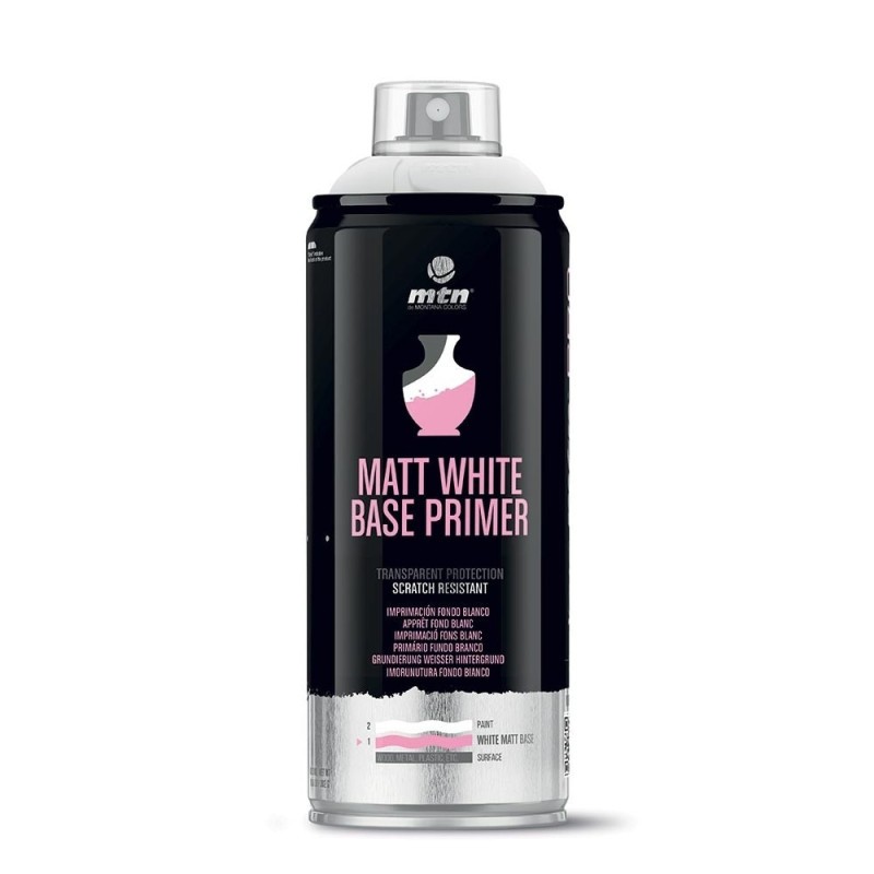 Bombe de peinture apprêt blanc MTN Pro pour masquer une couleur foncée avant peinture