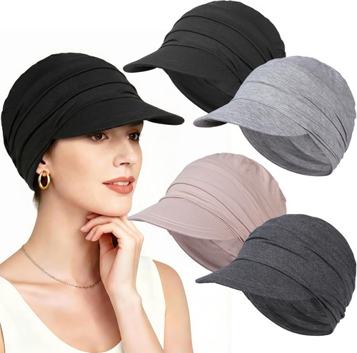 4 Pcs Stretch Chemo Headwear for Women, Soft Cancer Headwear, Viscose Newsboy