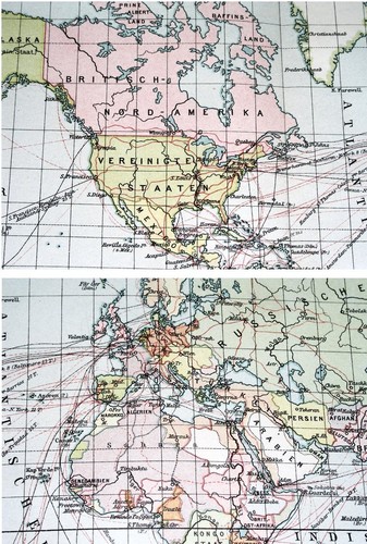 1905 ANTIQUE MAP OF THE WORLD / GERMAN BRITISH FRENCH COLONIES SHIP ROUTES - Picture 2 of 3