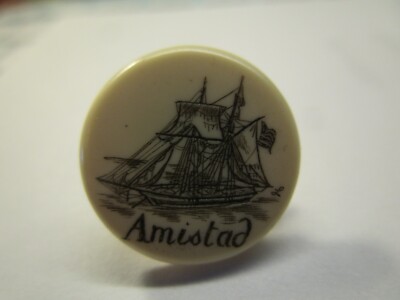 Amistad Scrimshaw Souvenir Round 3/4'' Lapel / Hat Pin Exclusive Mystic Seaport