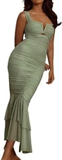 Women's Sleeveless Strappy Prom Party Evening Ruched Bodycon Mermaid - Chartou