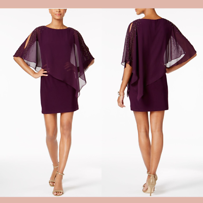 NWT X by XSCAPE [ 6 ] Cape Overlay Sleeveless Short Sheath Dress Wine J1318  | eBay
