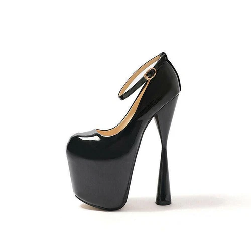 19 cm Damenschuhe mit Stilettoabsatz Vintage Knöchelriemen Plateau Pumps Nachtclub - Bild 12 von 17