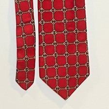 Brooks Brothers Makers Tie Mens Red Yellow Chain Geometric 100% Silk Made In USA