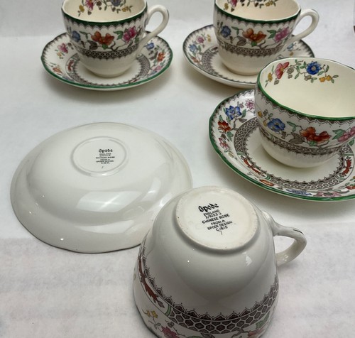 Four Sets Spode CHINESE ROSE Green Trim Cups and Saucers VGC - Picture 4 of 5