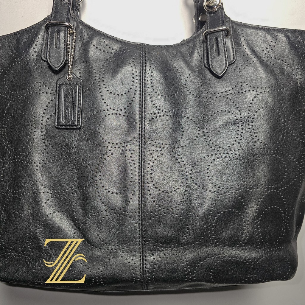 Coach F17223 Carly Bleeker Laser Perforated  Sig C Black Leather Hobo Bag ✨RARE✨ View 5