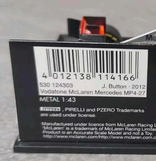 Minichamps Vodafone McLaren Mercedes MP4-27 J Button 2012 530124303 1:43 - Image 3 of 3