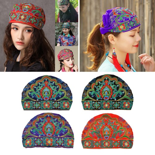 Turban Ethnique Femme En Lin Coton Brodé - Foulard, Bandeau, Chapeau Multifonction - Style Boho, Décontracté - Taille Unique