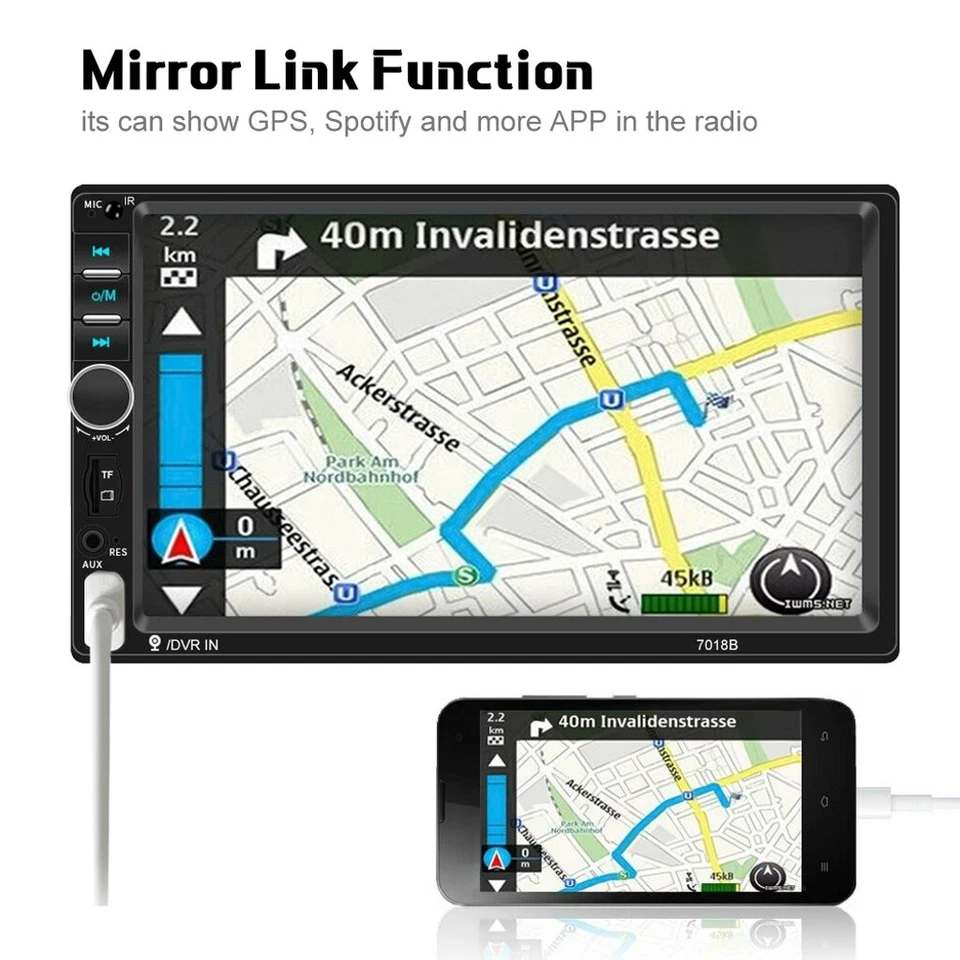 Doppel 2DIN Autoradio 7" BT Touchscreen USB SD TF Mirror Link MP5 Frame Kamera - Bild 3 von 4