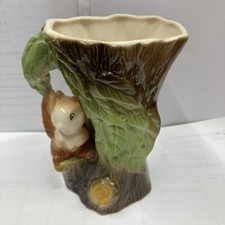 Vintage Eastgate Pottery Withernsea England Fauna Squirrel Tree Trunk Vase - 6" 