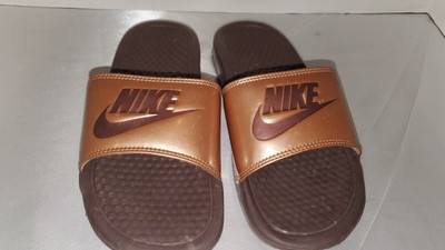 Nike Benassi Print Black Metallic Gold 618919-022 Womens Sandals Slides- SZ 6