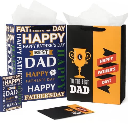 13" Large Fathers Day Gift Bags with Tissue Paper Happy Father's Day ...