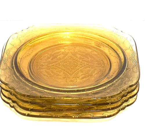 Federal Glass Madrid Amber Salad Plates 7 1/2" Set of 4 Depression Glass 1930's