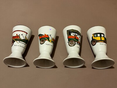 Vintage Porcelaine de Limoges France 4 x Mazagran Oldtimer Dekor (Kelch/Tasse)