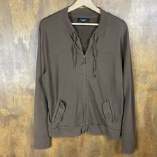 Womens Talbots Brown Full Zip Sweatshirt Snap Pocket Crew Mock Neck Size XL