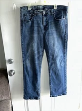 TK Axel Mens Blue Straight Blue Stretch Denim Med Wash Relaxed Fit 36 X 29 Jeans