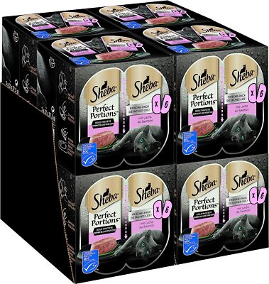 Sheba Perfect Portions Katzennassfutter 48 Schalen Pasteten Lachs 8 x 6 x 37,5g