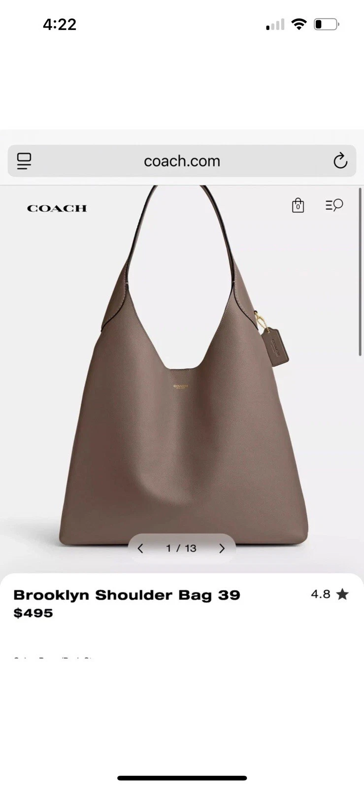 Borsa a tracolla Coach Brooklyn 39 ottone pietra scura autentica nuova con etichetta marrone