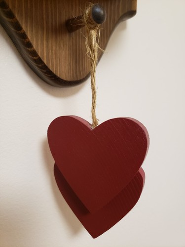 Pair of Vintage WOODEN HEART SCONCES Candle Wall Hangings 15" W/2 Hanging Hearts - Picture 19 of 21