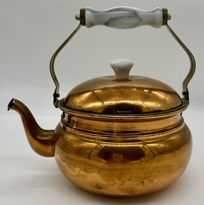 Vintage Copper Clad Teapot with Marble Handle & Knob Very Rare Pc Natural Patina