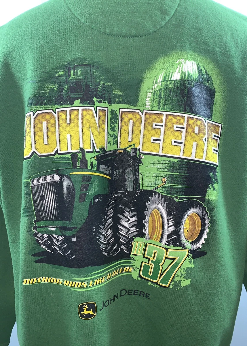JOHN DEERE Men s Hoodie Sweater Long Sleeve Green Yellow Graphic Size Large