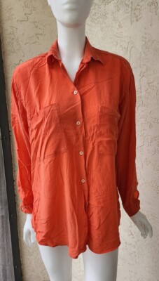 Giorgio Armani Womens Button Front Blouse Orange Size IT 42 US Medium FLAWS!