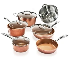 Gotham Steel 10 Piece Hammered Nonstick Copper Cookware Set w Cool Touch Handles