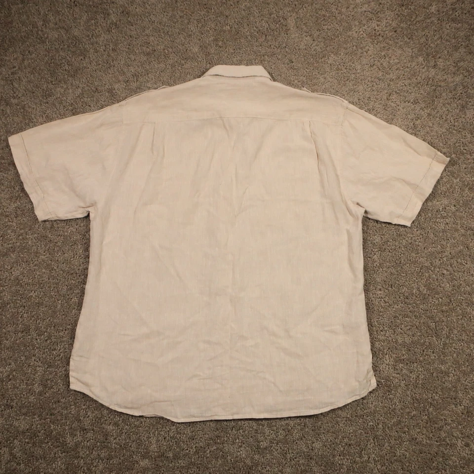 Reyn Spooner Linen Shirt Mens L Beige Button Up Linen Blend Epaulets EUC - Image 2 of 4