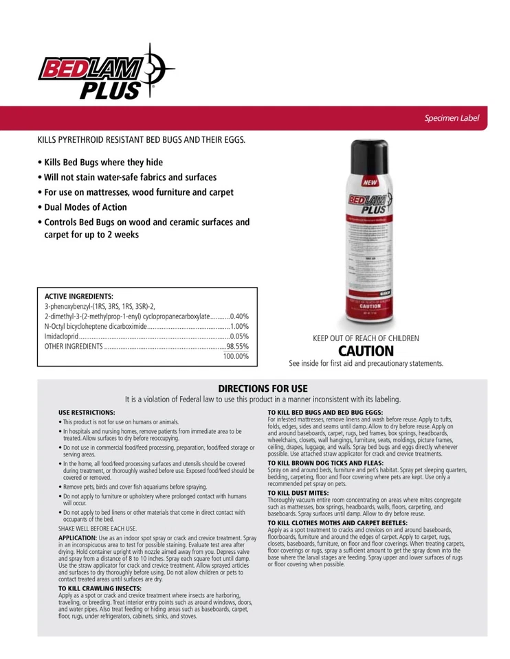 Bedlam Plus Bedbug Insecticide - 17 Oz. Can (plus fleas, ticks, ants, spiders) - Image 2 of 3