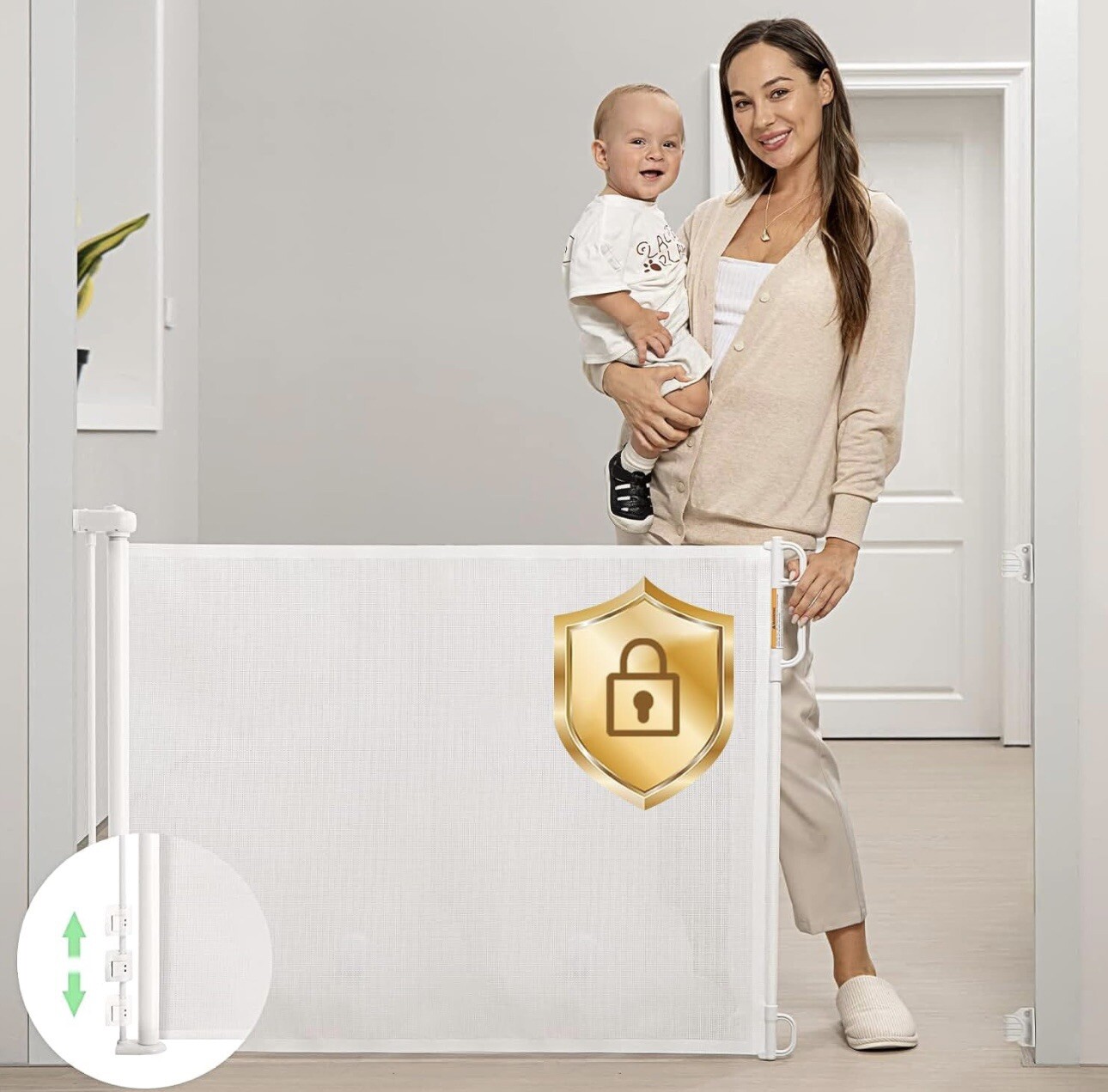 Cumbor Baby Gate Retractable Gates for Stairs, 33" Tall x 55" Wide, white