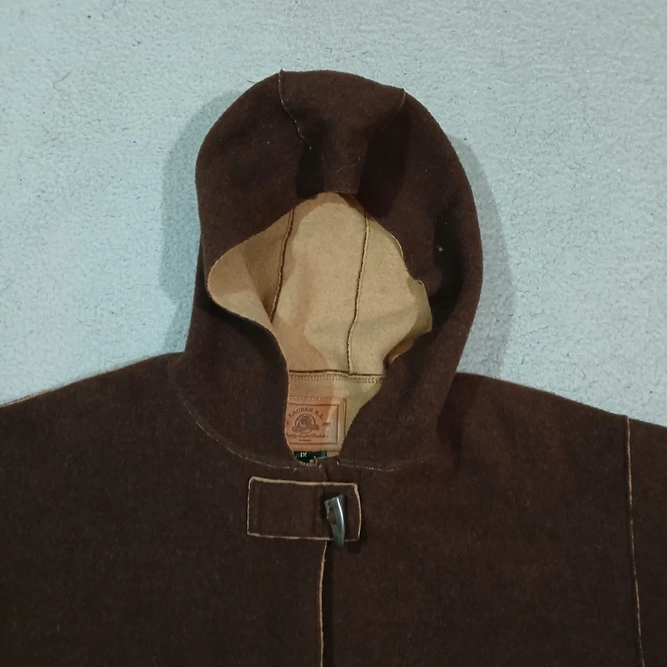 Ralph Lauren Coat Jacket Womens 1X Brown Hooded Wool Blend Horn Button Toggle - Image 2 of 4