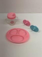 Baby Doll Accessory Bundle Sippy Cup Dish and 2 Pacifiers