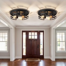 2 Pack 13'' Modern Black Metal LED Ceiling Light Flush Mount Living Room Fixture