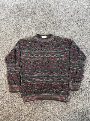 Vtg Jacques Journee Sweater Mens Med 3D  Knitted Coogi Style Cosby Biggie 90s