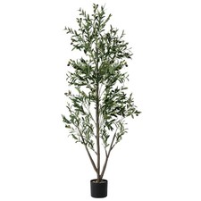 Olive Trees Artificial Indoor, 5FT Tall Faux Olive Tree with Lights Moss and ...