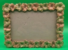 VTG Rectangular Floral Enameled Picture Frame Mini Pink Green Flowers 5"x7"