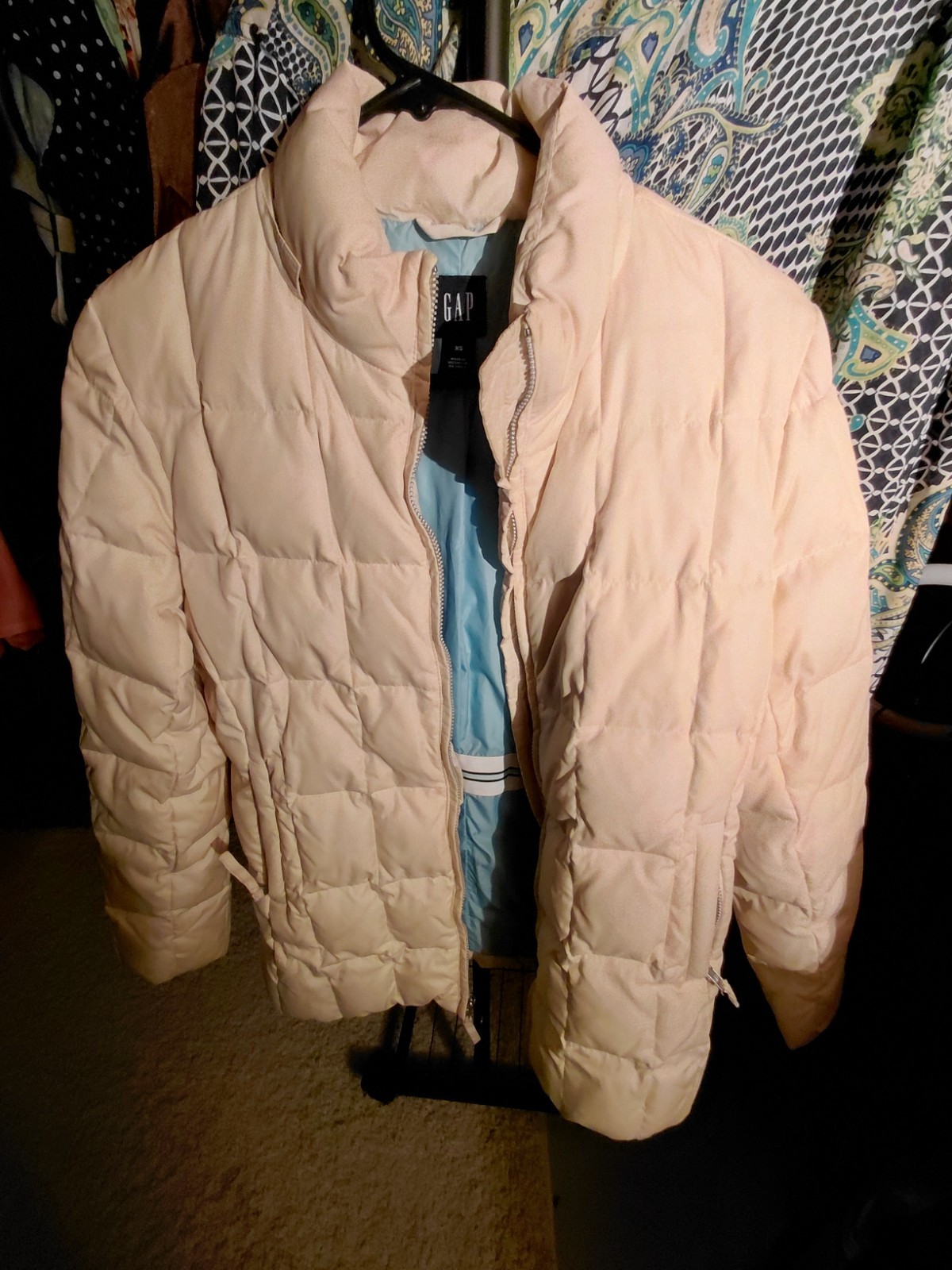 GAP Women’s Tan Quilted High Collar Puffer Jacket Size Small Cold Control