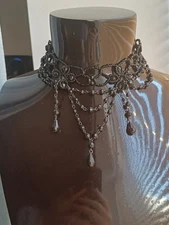 Beautiful Modern Gothic Victorian Style Black Beaded Layered Choker Necklace