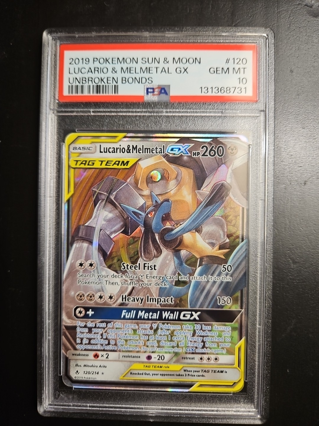 2019 Pokemon SM Unbroken Bonds 203 Lucario & Melmetal GX PSA 10