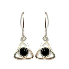 Hand set  Whitby Jet in 925 Sterling Silver Earrings Drop Round Hooks 7