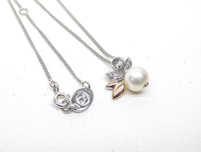 Clogau Gold Silver & 9ct Rose Gold Lily of the Valley Pearl Pendant & 22'' Chain