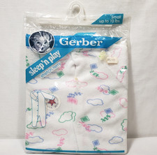 Vintage Gerber Sleep N Play Terry Cloth Pajamas Sz Small White Kites Clouds 1989