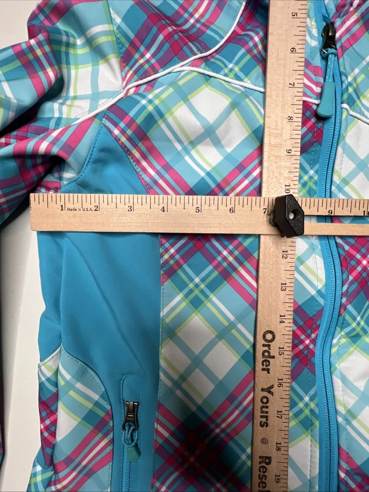 Snozu 连帽夹克女孩 M (10-12) 蓝色粉色全拉链羊毛衬里拉链口袋 — 第 4/4 张图片